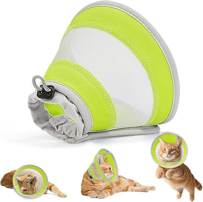 Breathable Air Mesh Cat Cone Collar Soft to Stop Licking, Adjustable, Foldable Lightweight Kitten Cones After Surgery Recovery for Cats & Kittens (Yellow Green,M)