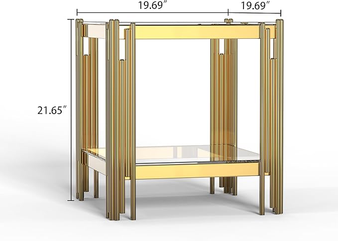 Goujxcy Modern Glass End Table - Gold Sofa Side Table With Clear Top and Mirror Finish Stainless Steel Legs, Luxury Square Coffee Bedside Table for Living Room Bedroom (Gold)