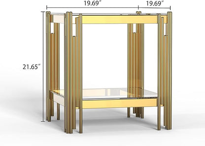 Goujxcy Modern Glass End Table - Gold Sofa Side Table With Clear Top and Mirror Finish Stainless Steel Legs, Luxury Square Coffee Bedside Table for Living Room Bedroom (Gold)