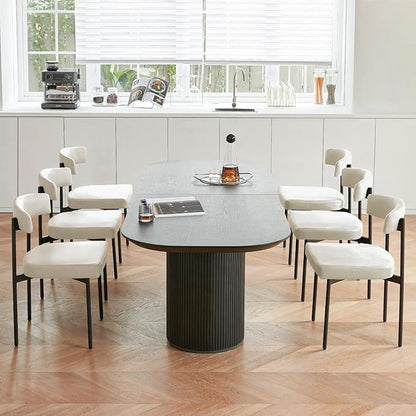 Beige Faux Leather Dining Chairs Set of 4, Armless Upholstered Kitchen Chair,Modern Dining Room Chair with Curved Backrest