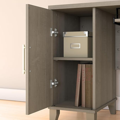 Bush Furniture Somerset L Shaped Desk with Hutch in Ash Gray | Corner Computer Table with Drawers, Cabinets and Pullout Keyboard/Laptop Tray for Home Office