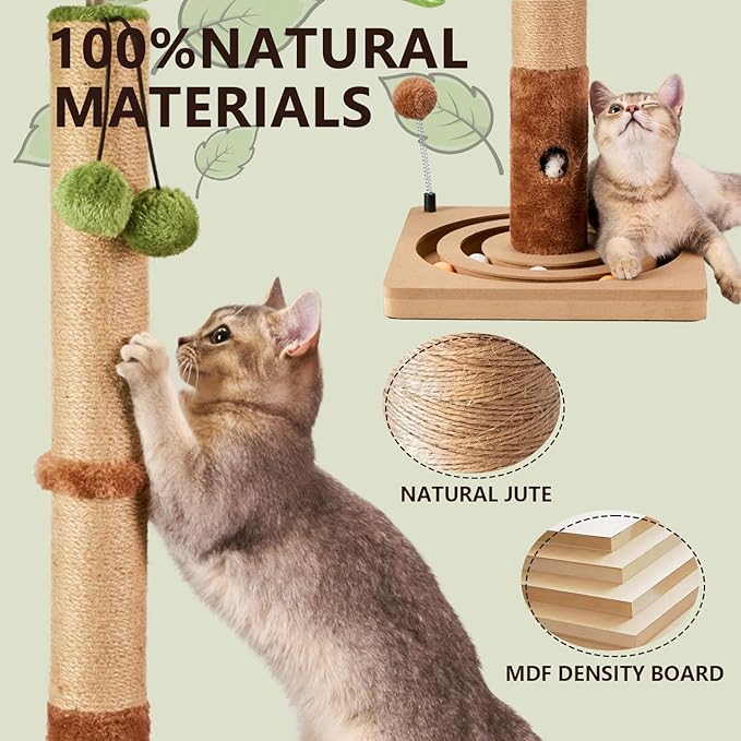MECOOL 35in Tall Cat Scratching Post Sturdy and Premium Scratch Posts with Hanging Ball and Ball Track Cute Cat Tree for Indoor Cats