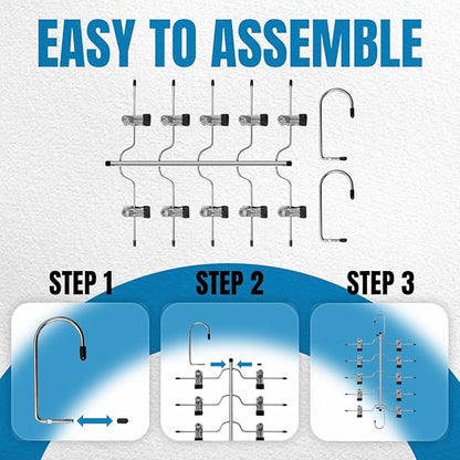 4 Pack Metal Pants Skirt Hangers Organizer,5 Tier Space Saving Hangers with Adjustable Non Slip Clips, Heavy Duty 360 Degree Swivel Hook, Gain 80% More Space for Slacks, Trousers, Shorts, Jeans