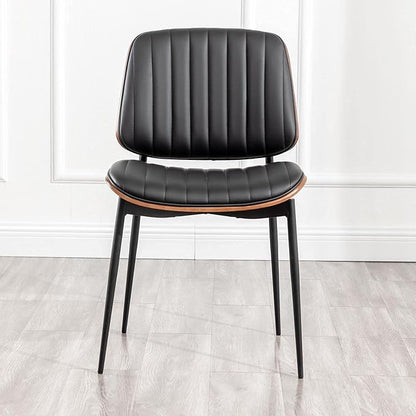 LUNLING Dining Chairs Set of 2 Mid Century Modern Retro Faux Leather Chair with Walnut Bentwood Upholstered Seat Metal Legs Chairs,Adjustable Foot for Kitchen Dining Room Chairs(Black)