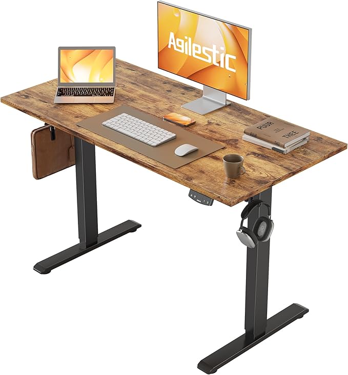 Agilestic Electric Standing Desk 40 x 24 Inches, Height Adjustable Desk, Sit Stand up for Work Office Home, Ergonomic Rising Computer Table with Memory Preset, Rustic Brown