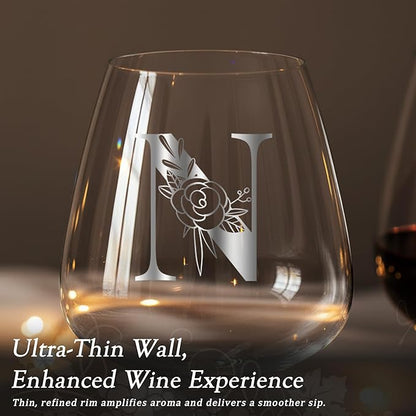 Personalized Crystal Wine Glass for Women Custom Gifts for Wife Brides Her Wedding Day Bridal Shower Bachelorette Party Engaged Engagement Aesthetic Romantic Birthday Christmas Valentines Husband,N