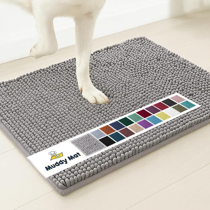 Muddy Mat® | Super Absorbent Door Mat Indoor, Microfiber Quick Dry Chenille Entryway Rug, Non-Slip Front Door Mat, Indoor Mats for Entryway, Machine Washable Pet Rug, Grey 30"x19"