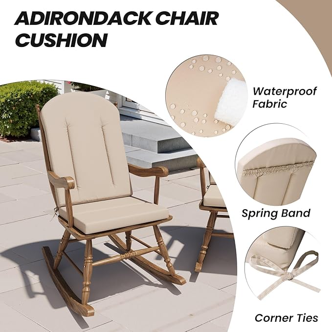 Crestlive Products 50x20 Inch Adirondack Chair Cushions Set of 2 Outdoor Rocking Chair Cushions Water Resistant High Back, Beige