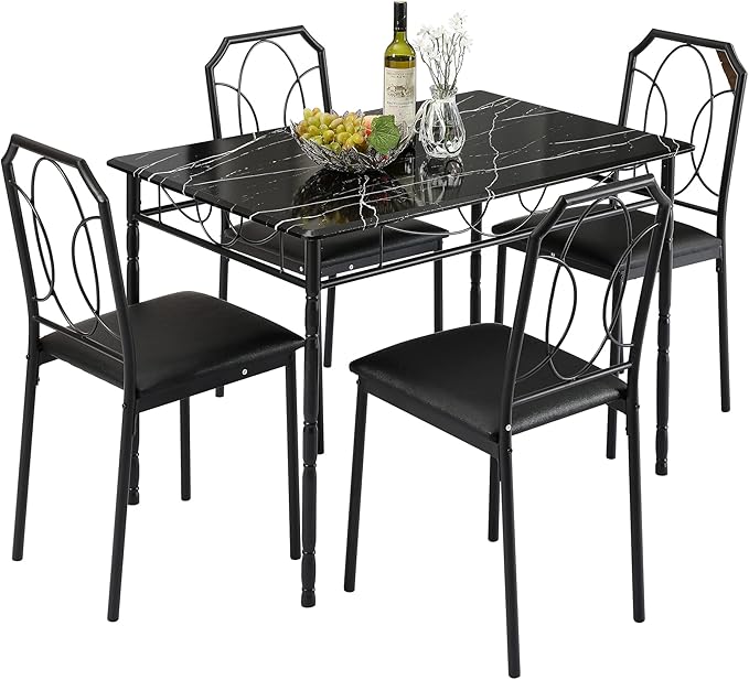 VECELO 5 Piece Dining Table Set for 4, Dinette with Chairs for Kitchen, Breakfast Nook, Small Space,Easy Assembly
