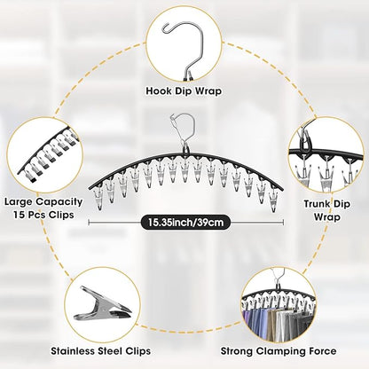 Upgrade Skirt Pants Hangers with Clips, Metal Legging Organizer for Closet with 15 Cilps Holds 90 Leggings/Shorts/Jeans/Skirts Pants Hangers Space Saving Closet Organizers and Storage, Black 6Pack