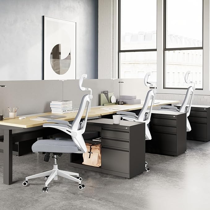 Office Chair,Ergonomic Comfy Home Desk Chair with 350LBS Capacity,High Back Gaming Chair with Wheels,Mesh Computer Chair,Lumbar Support, Adjustable Headrest,Flip-up Armrest