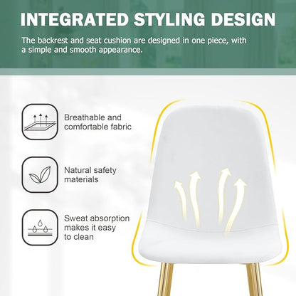 Dining Chairs Set of 4,Luxury Modern Kitchen Dining Room Chairs with Metal Golden Leg and Linen Material High Resilience for Dining Room,Restaurant,Living Room, Bedroom, (White)