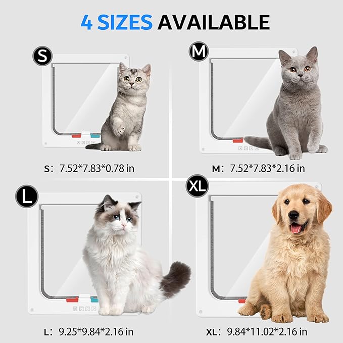 Medium Cat Door Interior Door Pet Door for Cat Exterior Door 4 Modes Locking Suitable for Window and Wall (White)