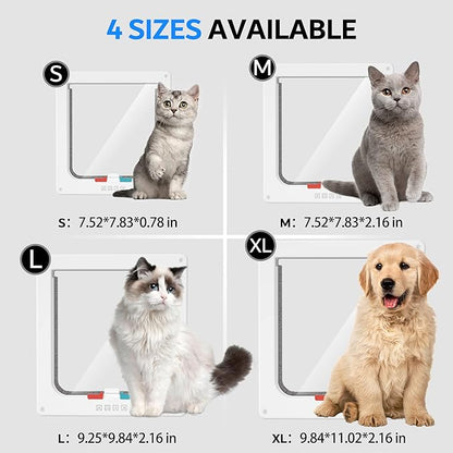 Medium Cat Door Interior Door Pet Door for Cat Exterior Door 4 Modes Locking Suitable for Window and Wall (White)