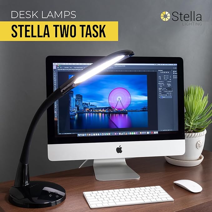 Stella Two Task Lamp, Adjustable Desk Lamp, Dimmable LED Light with Custom Color Temperature for Desk, Home Office, Bedroom, or Living Room, Modern Design for Work, Study, and Reading Needs (12W)