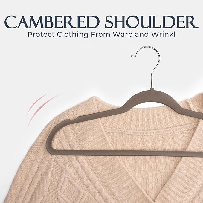 HOUSE DAY Taupe Velvet Hangers 60 Pack, Non Slip Clothes Felt Hanger Heavy Duty for Coat, Premium Slim Space Saving Suit Hangers for Closet Organizer, 360° Rotating Silver Hook