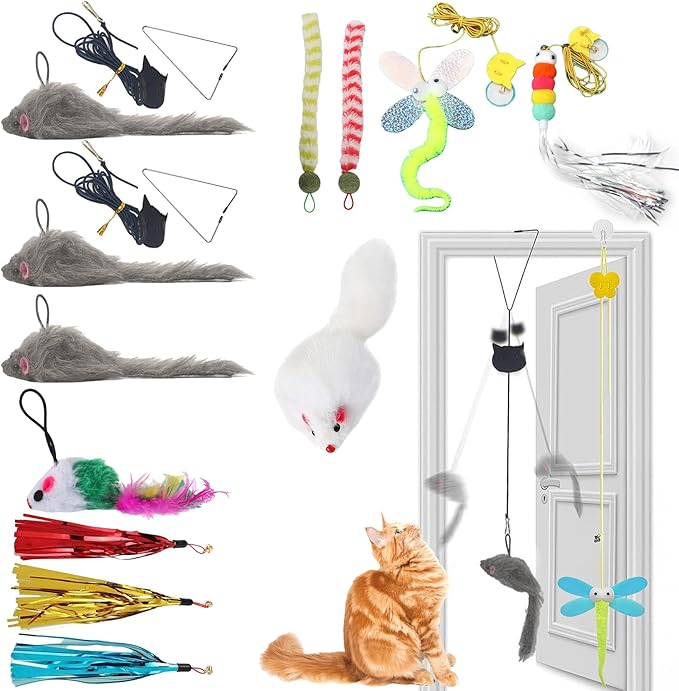 11 PCS Interactive Cat Toy for Indoor Cats, Kitten Toys with 4 Hanging Door Cat Toys and 7 Multiple Replacement Heads for Indoor Self Play & Exercise