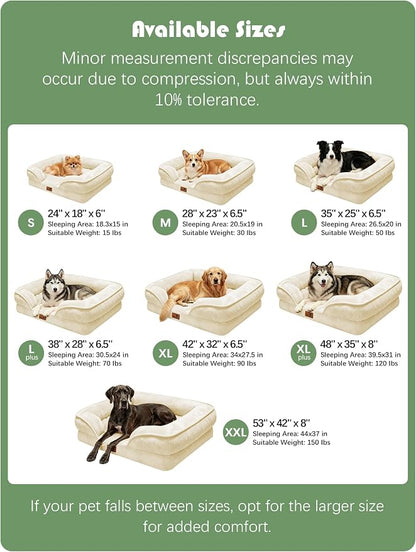 Spotted Play Orthopedic Dog Bed with Sides - Sofa Beds for Extra Large Dogs, Supportive Foam Pet Couch Bed with Washable Removable Cover, Waterproof Lining and Non-Slip Bottom, Ivory - XL