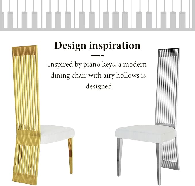 Modern Dining Chairs Set of 8, White Sponge Dining Room Chairs with Polished Gold Stainless Steel Legs, Upholstered Chairs with High Back and Metal Legs for Living Room/Kitchen/Restaurant