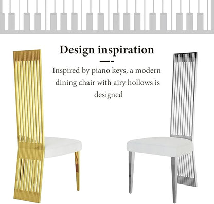 White and Gold Dining Chairs Set of 10, Upholstered Dining Room Chairs, Modern Luxury Chairs with High Back and Polished Gold Metal Legs for Kitchen/Living Room/Restaurant