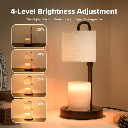 Candle Warmer Lamp with Timer, Dimmable Wax Warmer Candle Lamp for Jar Candle with 2 Bulbs, Christmas Birthday Gifts for Women Mom, Home Decor for Room, Bedroom, Kitchen-Linen Fabric