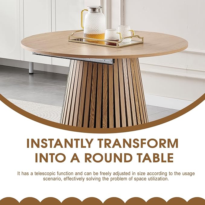 39.4"-71" Extendable Dining Table,Wood Expandable Kitchen Table for 4-10,Rustic Dining Room Table with Dual Pyramid Pedestal,Oval Wood Dining Table for Gatherings