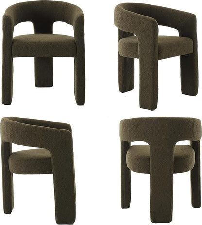 Modern Sherpa Barrel Dining Chair Upholstered Faux Fur Dining Room Chair with Arm Comfy Accent Side Chair for Kitchen/Living Room/Reception, Green, 1 PC