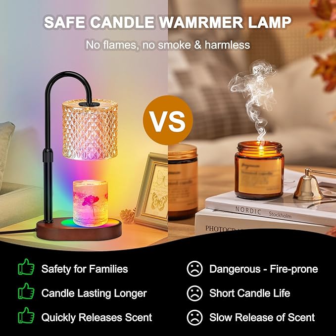 Candle Warmer Lamp with Timer, Dimmer Candle Lamp with RGB Light, Height Adjustable, Ideal Home Decor and Housewarming Gift for Mom, Women