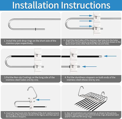 Upgrade Pant Hangers Space Saving, Non Slip Stainless Steel Multifunctional Pants Rack S-Type Clothes Pant Closet Hanger Organizer with Hooks for Pants Jeans Trousers Scarf Skirts (Pure White, 4 Pack)