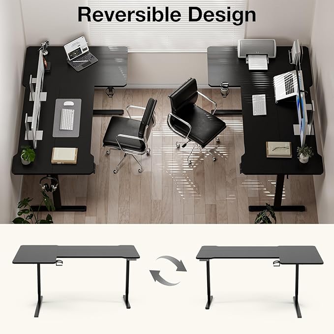 71" Reversible L-Shaped Electric Standing Desk Adjustable Height Gaming Stand Up Corner Desk Sit Stand Home Office Computer Desk with Splice Board, Black