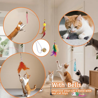 15PCS Cat Wand Toy Accessories, Cat Feather Toy Attachments Replacements, Mouse Toy and Tassels Strip for Indoor Cats Kitten