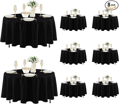 Fitable 8 Pack Round Tablecloths: Stain Resistant Wrinkle Free Circle Table Clothes, Washable Reusable Polyester Table Covers for Wedding Party Birthday Banquet Reception(Black, 84 Inch)