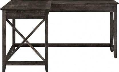 Bush Furniture Key West 60W Modern Farmhouse L Shaped Desk in Dark Gray Hickory, 60-Inch Corner Computer Table for Home Office Workspace