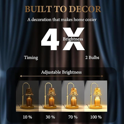 WarmEmbrace Candle Warmer Lamp with Timer Dimmable Light & Adjustable Height, Birthday Gifts for Women Mom Girl,House Warming Gift New Home Decor,Wax Melting Warmer for Jar Candles with 2 Bulbs/Gold
