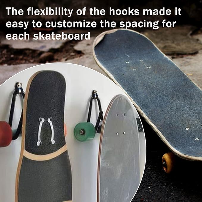 Upgraded Skateboard Wall Mount Skateboard Hanger, Skateboard and Longboard Wall Rack, Skate Board Holders-Lengthen