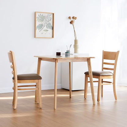 Livinia Cabin Dining Chair Set of 2, Solid Malaysian Oak PU Leather Upholstered Cushion Seat Wooden Ladder Back Side Chairs (Natural-Oak) Assembly Required