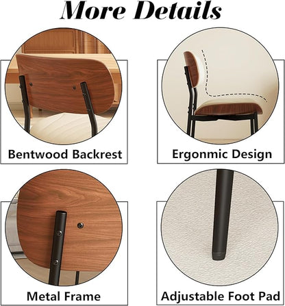 Modern PU Leather Dining Room Chairs Set of 6, Upholstered Kitchen Chairs with Curved Wood Backrest and Metal Legs Adjustable Feet for Kitchen Dining Room(Beige)