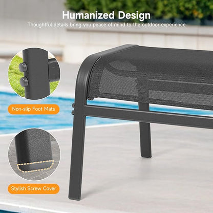 ONBRILL Outdoor Ottoman Foot Rest Set of 2, Textilene Fabric Outdoor Footstool with Tight Surface and Stable Metal Frame, Wide Use Outdoor Ottomans for Patio, Balcony, Poolside and Indoors, Black
