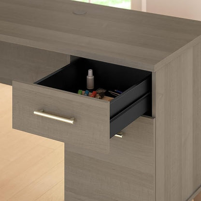 Bush Furniture Somerset 72W 3 Position Sit to Stand L Shaped Desk with Hutch in Ash Gray | Adjustable Height Table for Home Office