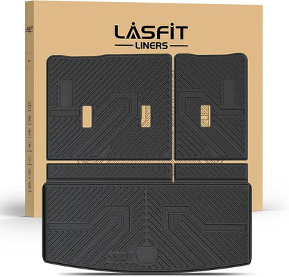 LASFIT Trunk Mat with Backrest Mat 2021-2026 for GMC Yukon (Only Yukon, Not Fit Yukon XL)/Cadillac Escalade (Only Escalade, Not Fit Escalade ESV)/Chevrolet Chevy Tahoe, All Weather TPE Custom Fit