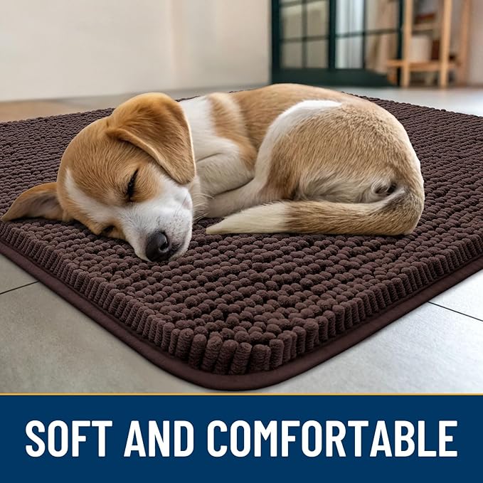 Smiry Dog Door Mat for Muddy Paws 54x32, Absorbs Moisture and Dirt Doormat, Non-Slip Washable Quick Dry Chenille Front Door Mat Indoor Entrance, Entryway Carpet for Inside Floor, Brown