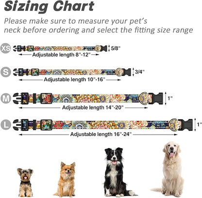 Reflective Dog Collar for Medium Dogs, Cute Boho Adjustable Heavy-Duty Nylon Puppy Collar for Boy and Girl Female, Soft Pet Accessories with Quick Release Buckle, Colorful Mandala