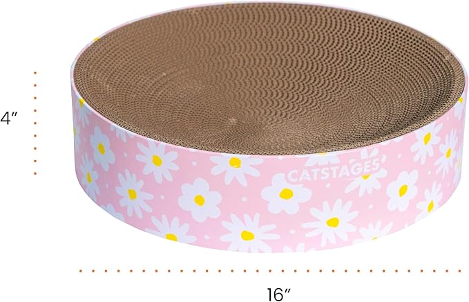 Catstages Scratch & Snuggle Daisy Two-in-One Corrugated Cat Scratcher and Lounging Spot, Floral Design, Pink