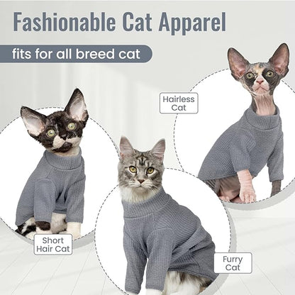 DENTRUN Sphynx Hairless Cats Shirt Pullover Kitten T-Shirts, Breathable Cat Wear Turtleneck Sweater Adorable Cat's Clothes Vest Pajamas Jumpsuit