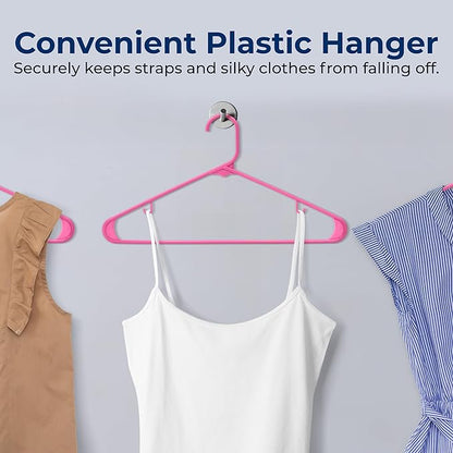 SereneLife Premium 10 Pack Plastic Hangers, Lightweight, Durable, Space Saving Clothes Organizers, Suitable for Shirts, Sweaters, Hoodies, Dresses, Kids Clothes, Good for Home Organization (Pink)