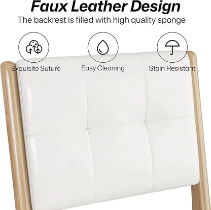 KCC Modern PU Leather Dining Chairs Set of 6, Upholstered Kitchen Chairs with Solid Wood Legs and Comfortable Seat for Dining Room/Lounge/Bedroom(White)