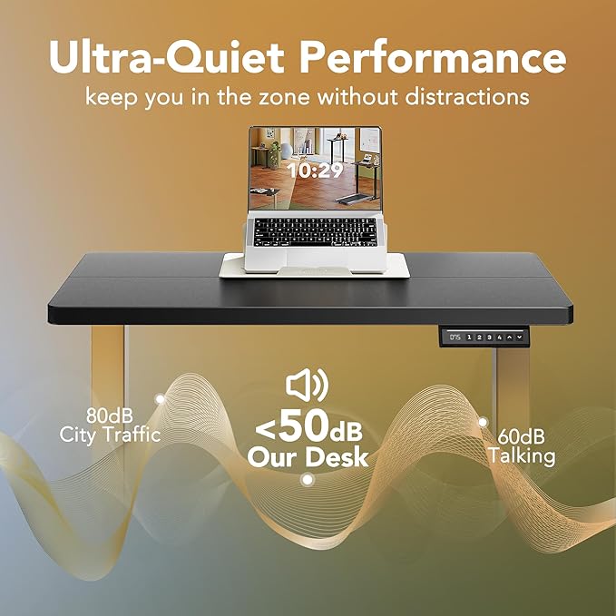 HUANUO 32" Small Electric Standing Desk Adjustable Height, 4 Memory Height Settings, Sit Stand Up Desk for Home Office & Computer Workstation, Black and Gold Frame
