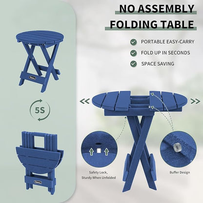 FUNBERRY Outdoor Folding Adirondack Side Table, No Assembly Portable Patio End Tables HDPE All Weather