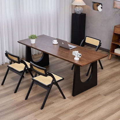 Wooden Executive Office Desk Computer Table Multi-Sized High Cost Performance Stylish Design Metal Legs Versatile Use for Office or Dining Casual Table (Walnut Color, 62.99in)