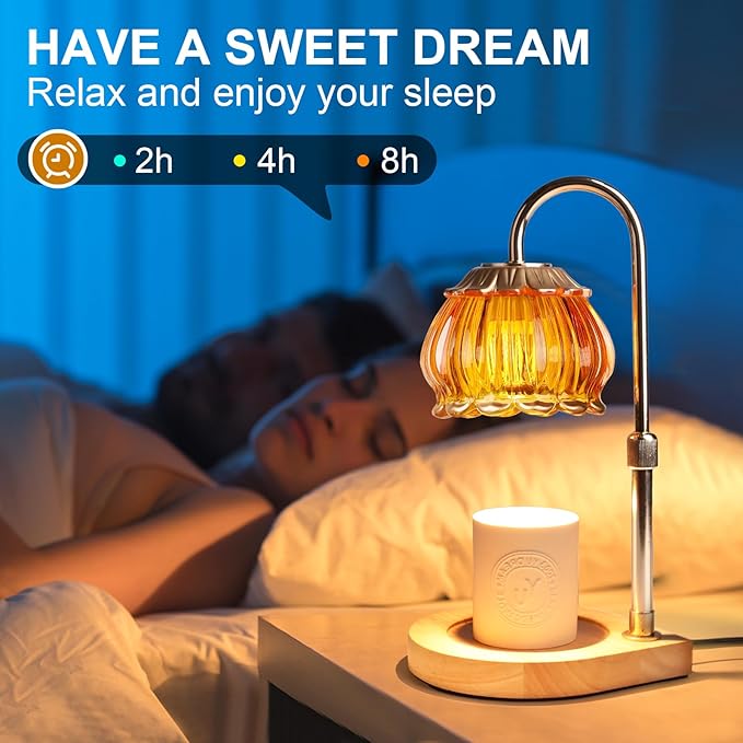 Candle Warmer Lamp with Timer, Adjustable Height Dimmable Candle Warmer Light, Gift for Women Glass Shade Electric Jar Candle Warming Lantern,Home Decor Cozy House Warming Gifts,Orange